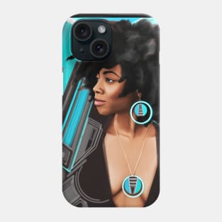 Beautiful black woman Blue brown and White Abstract portrait Phone Case