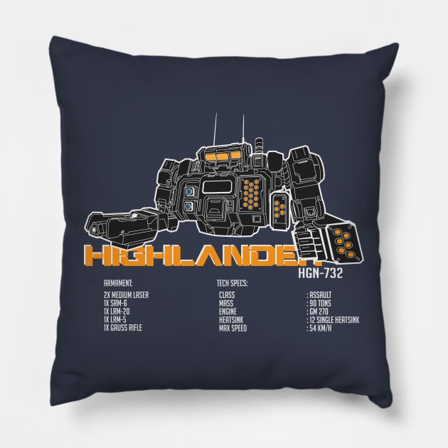 Mechwarrior Highlander HGN-732 Pillow by Emu Emu Ji