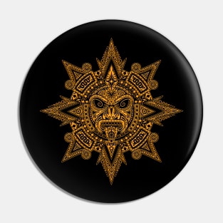 Ancient Yellow and Black Mayan Sun Mask Pin