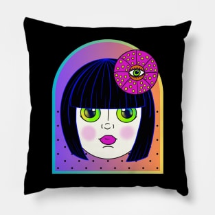 Yayoi Kusama Inspired Baby Doll-Black Hair Pillow