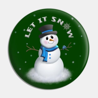 Let It Snow Snowman with Blue Birds Pin