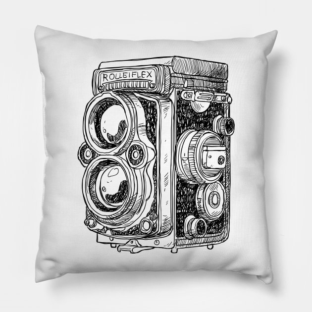 Hand-drawn vintage camera Pillow by Digster