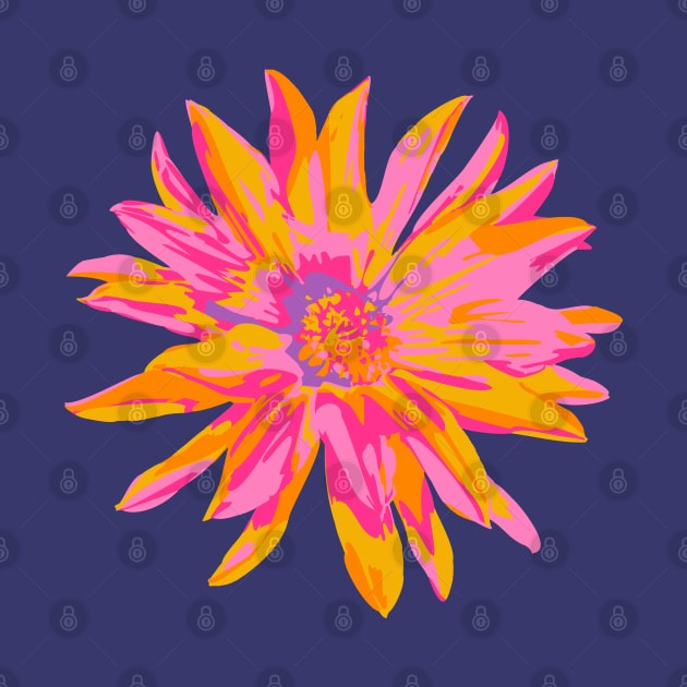 DAHLIA BURSTS Abstract Blooming Floral Summer Bright Flowers - Fuchsia Pink Yellow Purple on Dark Blue - UnBlink Studio by Jackie Tahara by UnBlink Studio by Jackie Tahara