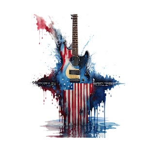4th of July Guitar Design with American Flag T-Shirt
