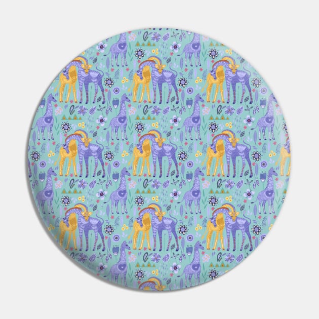Loving Giraffes in Purple, Teal and Yellow Pin by FabulouslyFestive