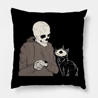 Skeleton and Cat Pillow