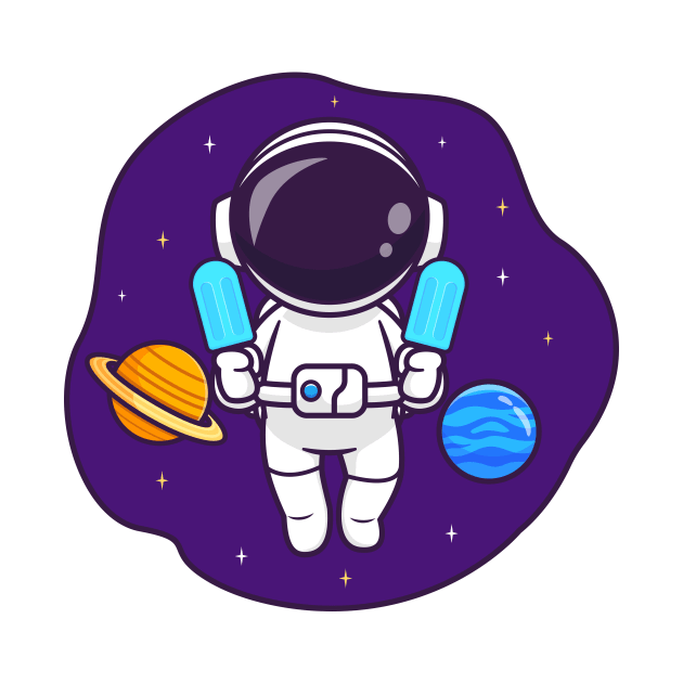 Cute Astronaut Floating In Space With Popsicle Ice Cream Cartoon by Catalyst Labs