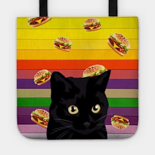 Black cat and burgers, Black cat collage art Tote