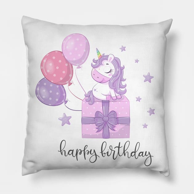 happy birthday greeting card with unicorn Pillow by Tshirt lover 1