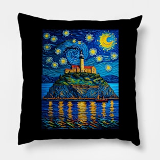 Alkatraz Island in starry night Pillow