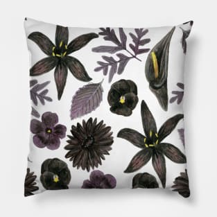 Black Watercolor Floral Pattern Pillow