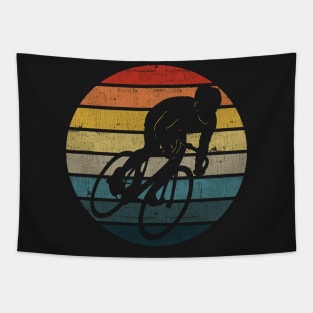 Bicyclist Silhouette On A Distressed Retro Sunset graphic Tapestry