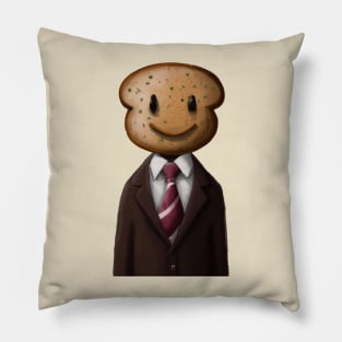 Suit Wearing Breadman with a smiley face Pillow