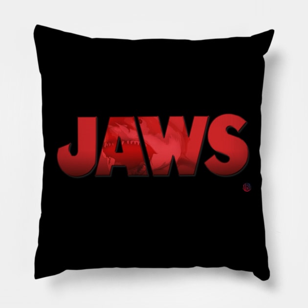 Jaws Logo Tee Pillow by MonkeyBubble