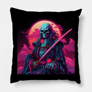 Samurai Skeleton Vaporwave Pillow