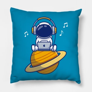 Cute Astronaut Listening Music With Laptop And Headphone Pillow