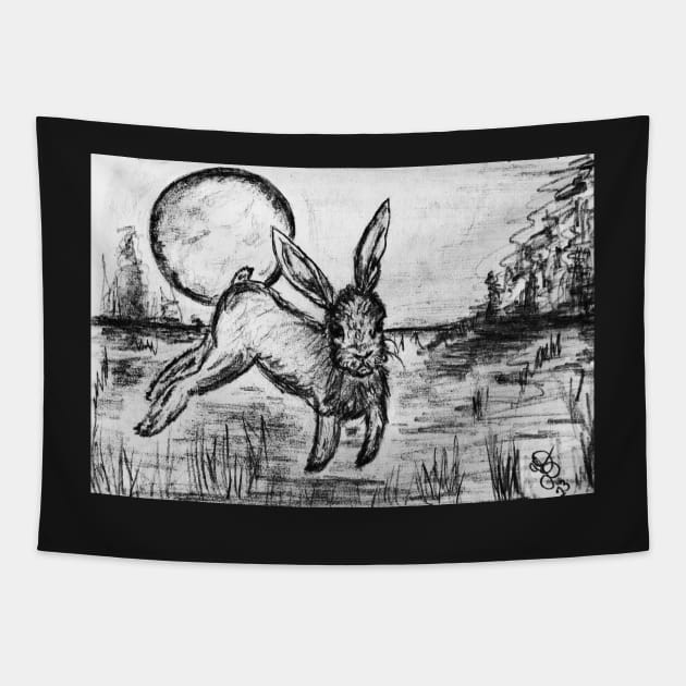 Moonlight Binky Bunny Tapestry by YollieBeeArt