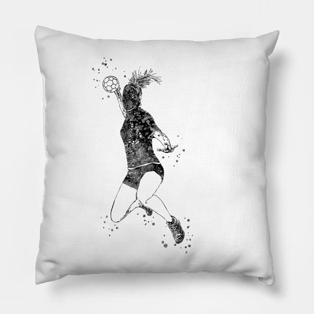 Handball Player Girl Hits The Ball Pillow by RosaliArt