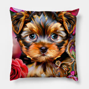 Cute Yorkie Puppy Pillow