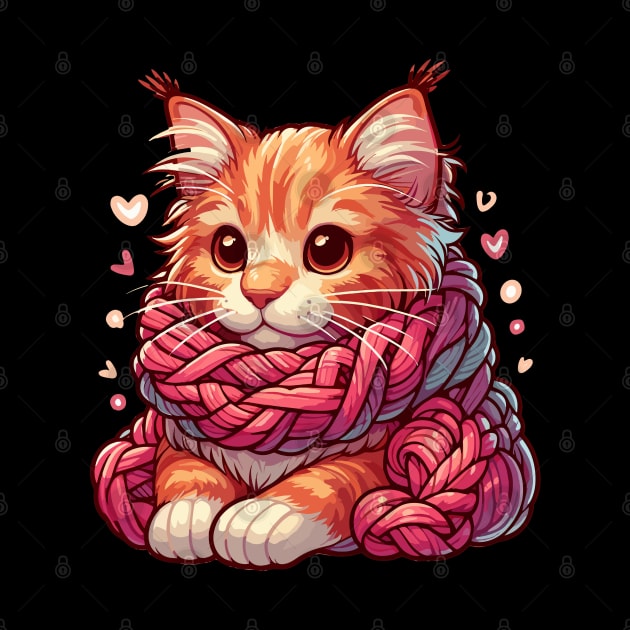 Cute Maine Coon Cat in Yarn Scarf by TomFrontierArt