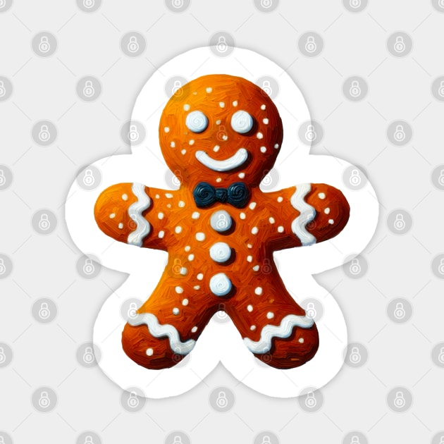 Fancy Gingerbread Man - Gingerbread Cookie with a Bow Tie - Oil Painting Graphic Art - No Outline Magnet by Star Fragment Designs