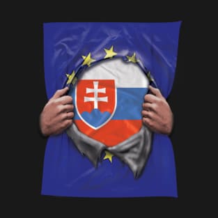 Slovakia Flag European Union Flag Ripped Open - Gift for Slovakian From Slovakia T-Shirt