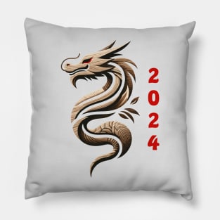 Elegant Wooden Dragon 2024 Pillow