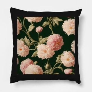 Pretty Pink Peony Flower Pattern on Dark Background Pillow