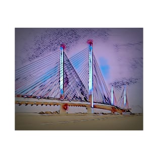 Indian River Bridge at Night Line Drawing T-Shirt