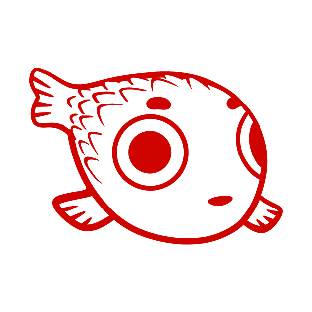 Stylized minimalist design of a cute Puffer fish. Red ink by croquis design