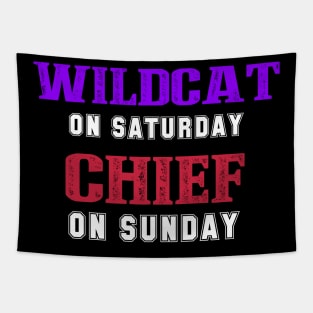 wildcat on saturday chief on sunday kansas city footbal funny Tapestry