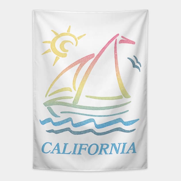 80s Vintage Style / California Aesthetic Sailboat Faded Design Tapestry by DankFutura