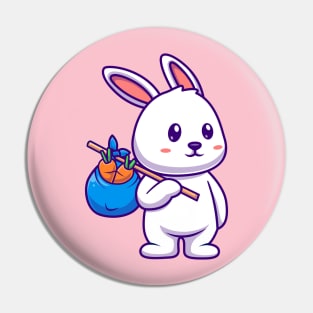 Cute Rabbit Bring Carrot With Bag Cartoon Pin