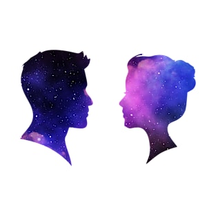 male and female silhouettes of space T-Shirt