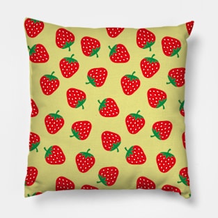 Cute Strawberry Pattern on Yellow Background Pillow