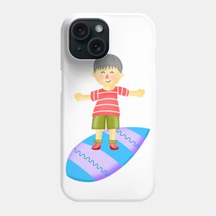 Little boy playing surfboard. Phone Case