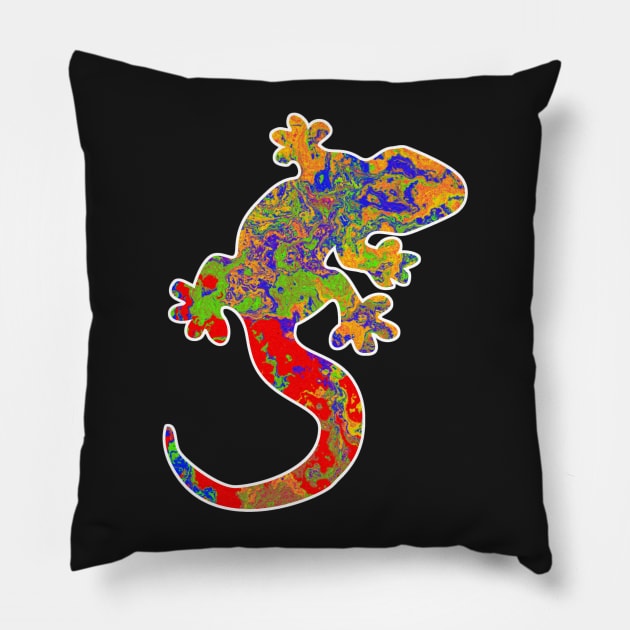 Colorful surreal psychedelic lizard king VI Pillow by simbamerch