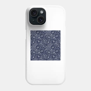 Pointed Flowers Pattern - Dark Navy and White Phone Case