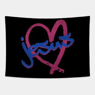 I Love Jesus Vintage 80's & 90's Blue on Purple Tapestry