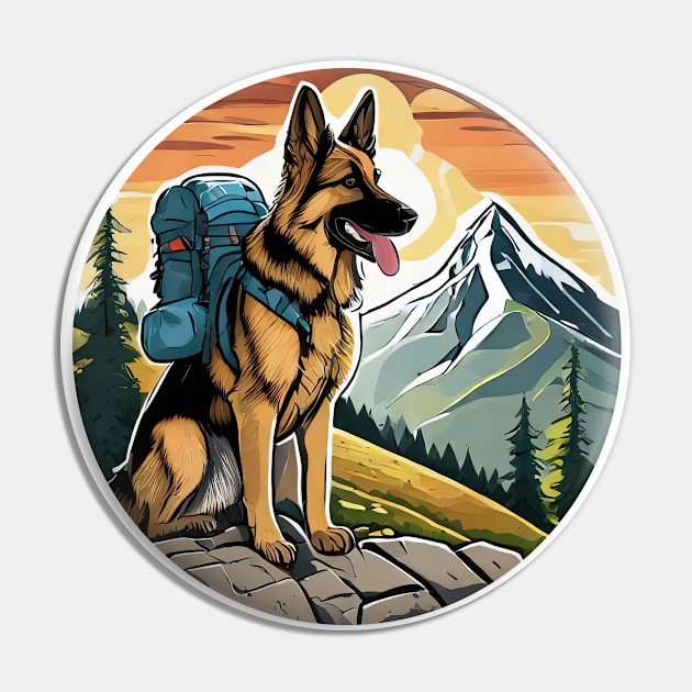 Vintage Retro Adventure Pup: Mountain Trails with German Shepherd Dog Pin by POD24