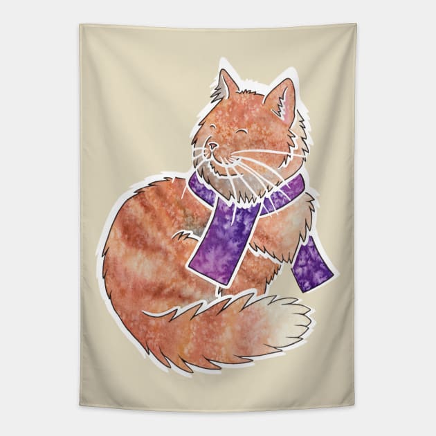 Watercolour Maine Coon cat Tapestry by animalartbyjess