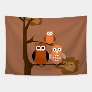 Orange Owls Tapestry