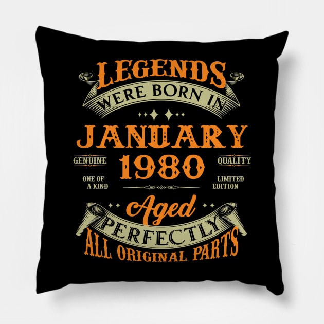 43rd Birthday Gift Legends Born In January 1980 43 Years Old Pillow by Schoenberger Willard