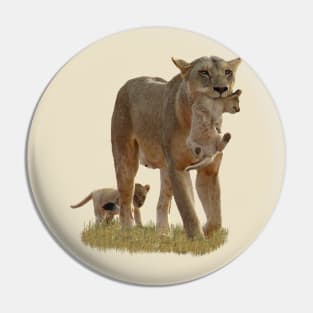 Lioness with Babys - Cat - Predator - Africa Pin