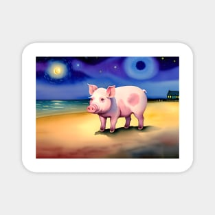 Pig on a beach at night Magnet