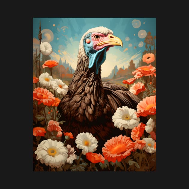 Retro Rustic Farm Turkey in the Flowers - Vintage Bird Art by The Whimsical Homestead