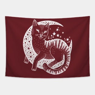 Cat with crecent mood Tapestry