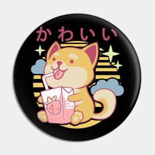 Kawaii Aesthetics Japanese Strawberry Milk Shake かわいい Dog - Purple - Strawberry Milk Pin