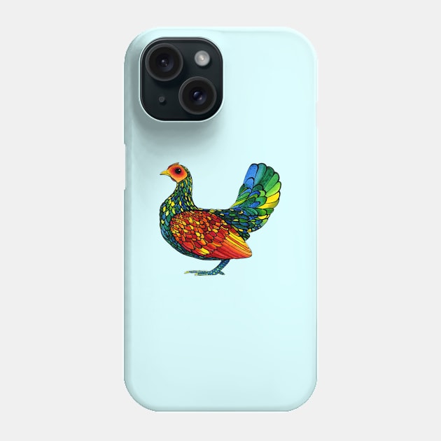 Stained Glass Chicken in Watercolor and Ink Phone Case by studiogooz