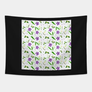 Gouache Purple and Yellow Flower Pattern with a white background Tapestry